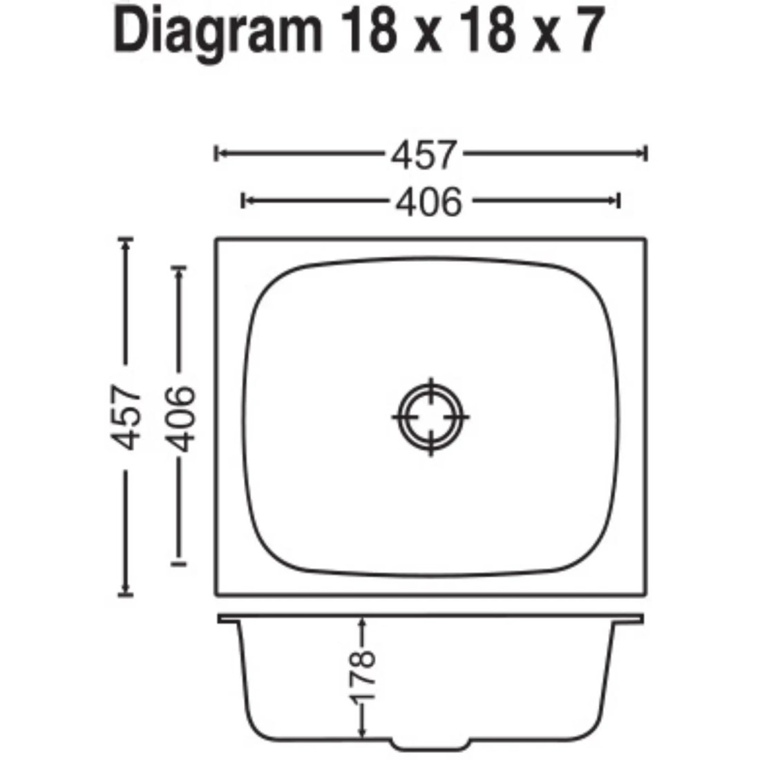Carysil Elegance Single Bowl 18x18x7 dimensions