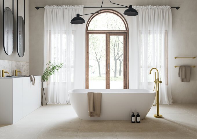 Freestanding bath mixer brushed brass