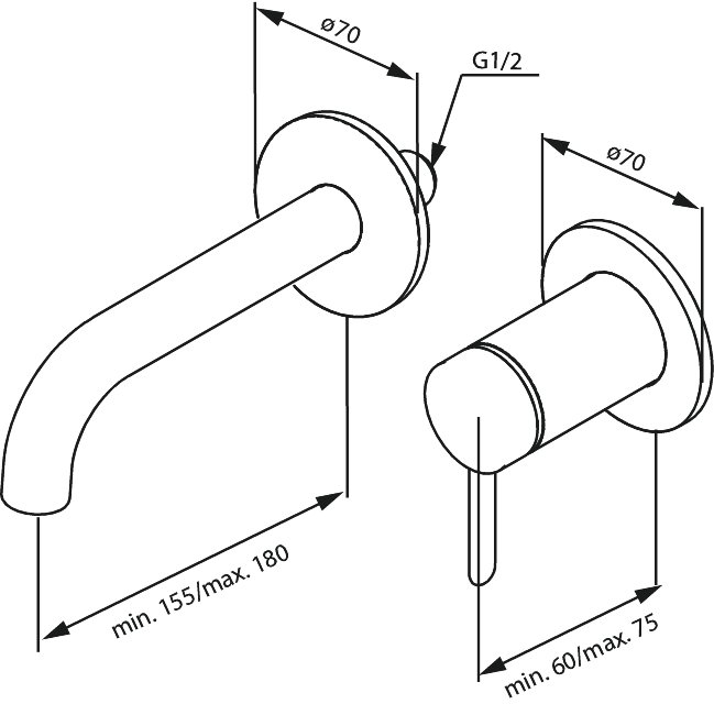 Iris Exposed kit for built in Basin Mixer Box (180 mm) brushed copper