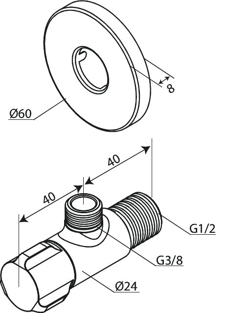 Stop valve complete (2 pcs) chrome