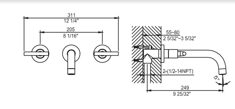 AB16 1035BN Wall Mount Lavatory Faucet
