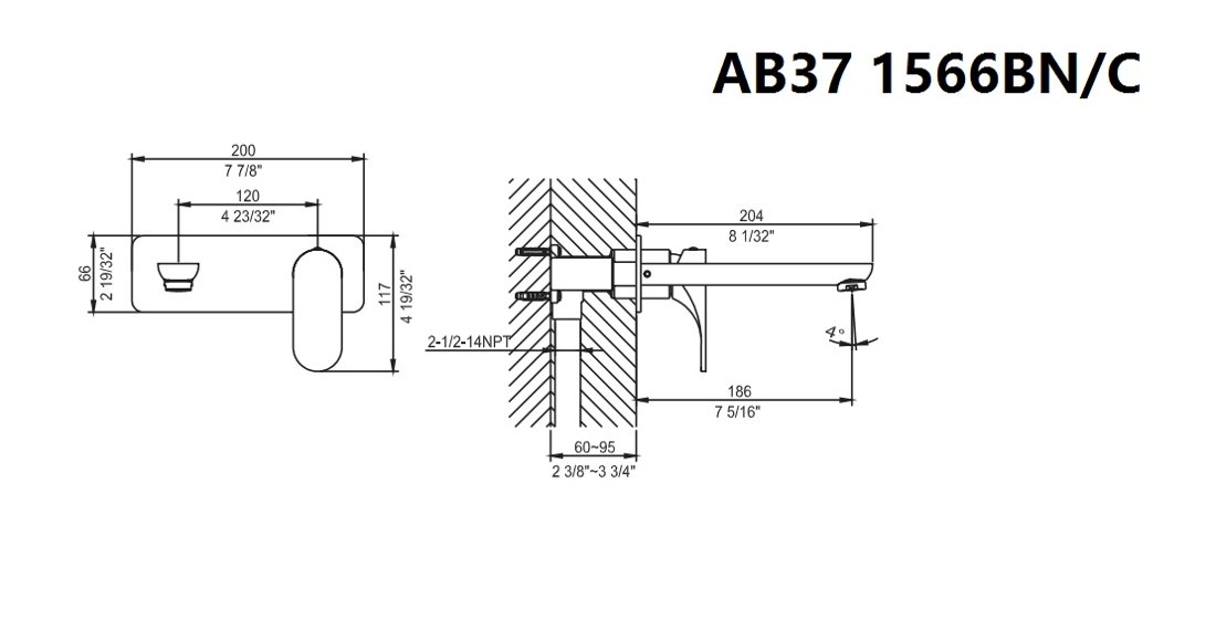 AB37 1566C Wall Mount Lavatory Faucet