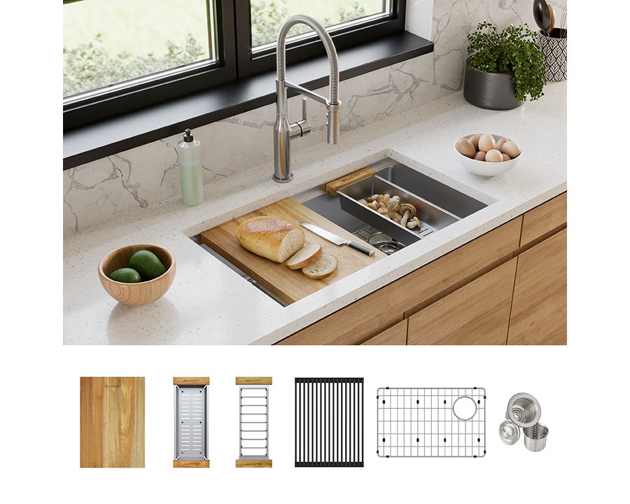 Crosstown® 18 Gauge Workstation Stainless Steel 31-1/2" x 18-1/2" x 9" Single Bowl Undermount Sink Kit