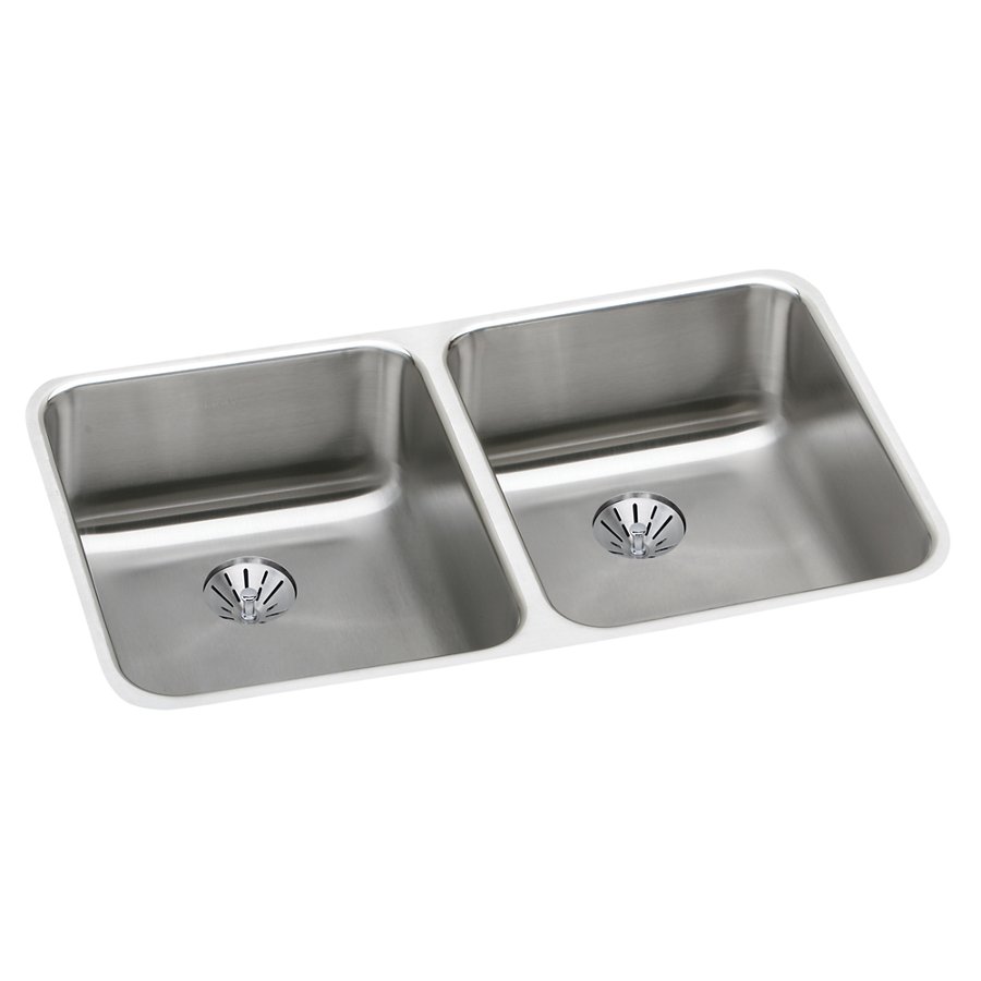 Lustertone® Classic Stainless Steel 30-3/4" x 18-1/2" x 4-3/8" Double Bowl Undermount ADA Sink w/Perfect Drain®
