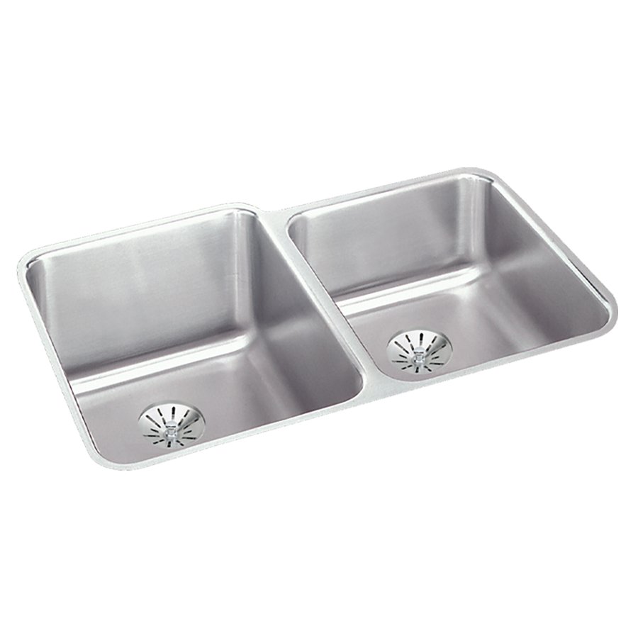 Lustertone® Classic Stainless Steel 31-1/4" x 20-1/2" x 4-7/8" Double Bowl Undermount ADA Sink w/Perfect Drain®