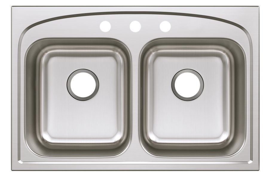Pergola™ Stainless Steel 33" x 22" x 9" 3-Hole Double Bowl Drop-in Sink