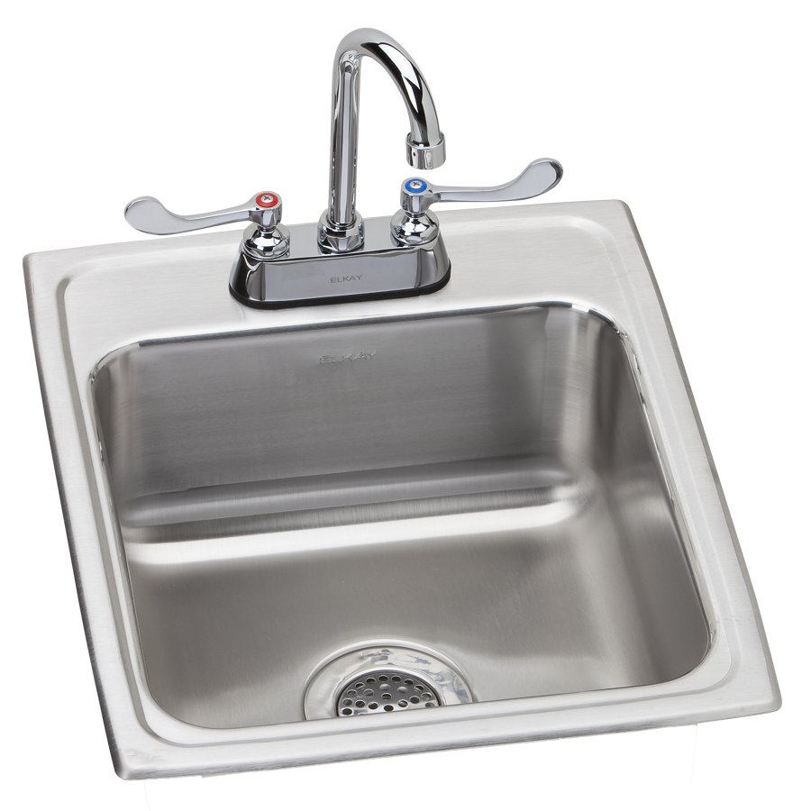 Lustertone® Classic Stainless Steel 17" x 20" x 7-5/8" 2-Hole Single Bowl Drop-in Sink w/Faucet + Drain + P-trap