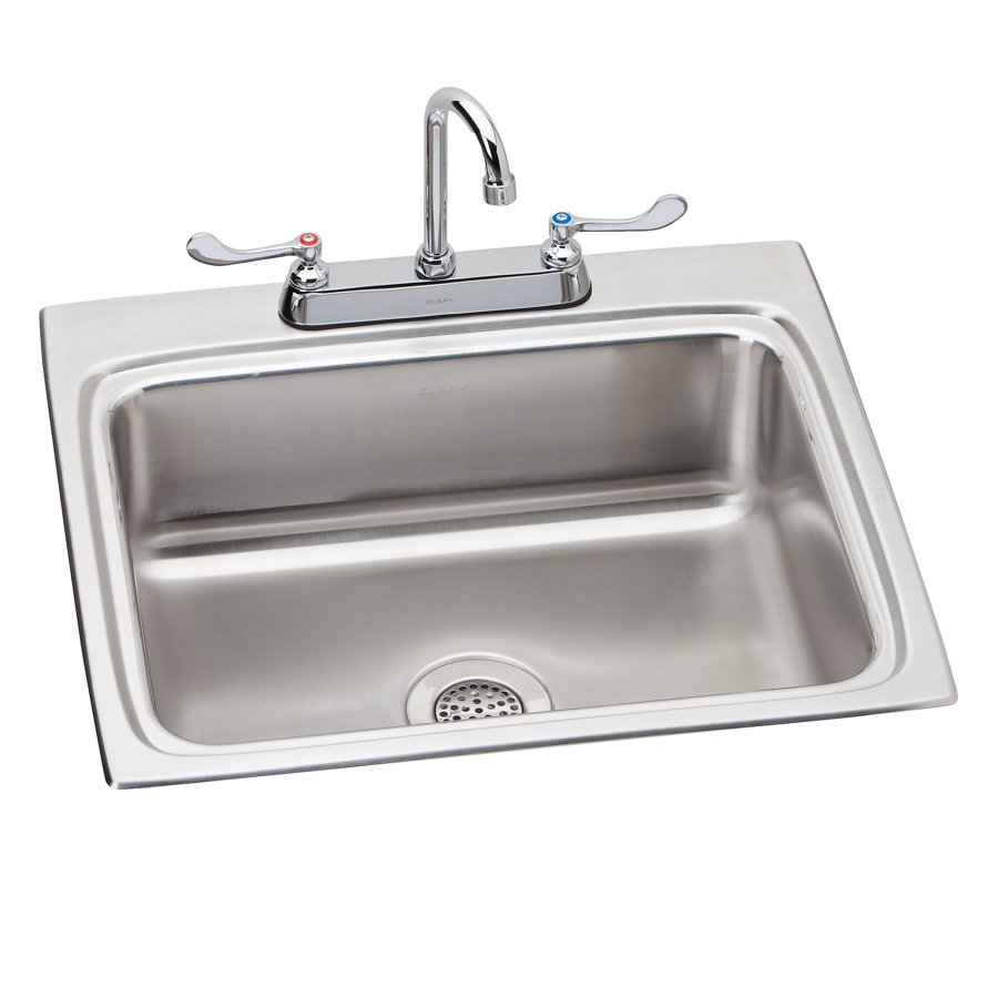 Lustertone® Classic Stainless Steel 25" x 22" x 8-1/8" 3-Hole Single Bowl Drop-in Sink + Faucet Kit w/Shut-offs