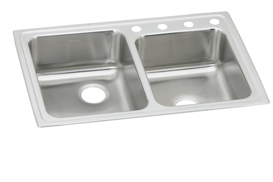 Lustertone® Classic Stainless Steel 33" x 22" x 6-1/2" Offset Double Bowl Drop-in ADA Sink