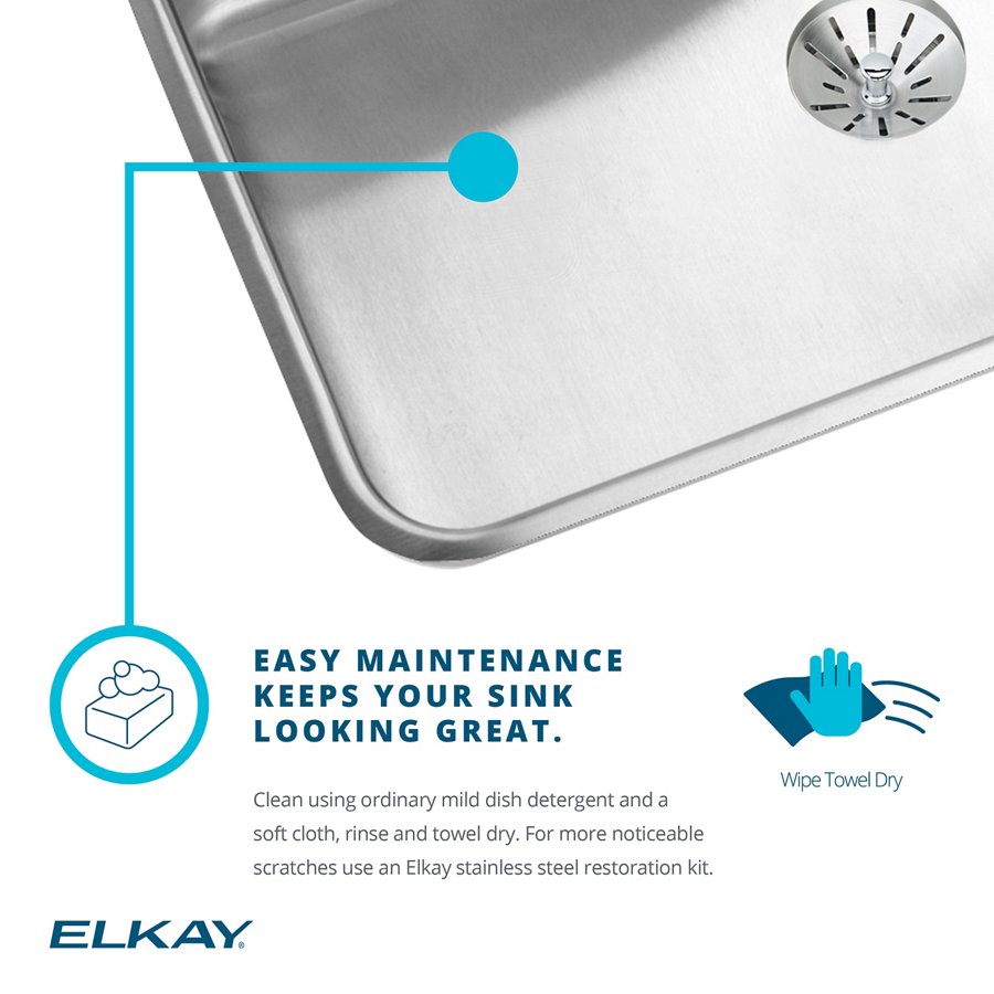 Lustertone® Classic Stainless Steel 25" x 21-1/4" x 6-1/2" Single Bowl Drop-in ADA Sink w/Perfect Drain®