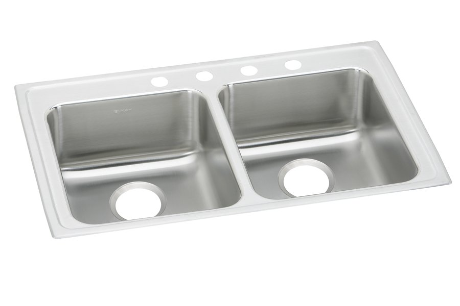 Lustertone® Classic Stainless Steel 33" x 21-1/4" x 5-1/2" Equal Double Bowl Drop-in ADA Sink