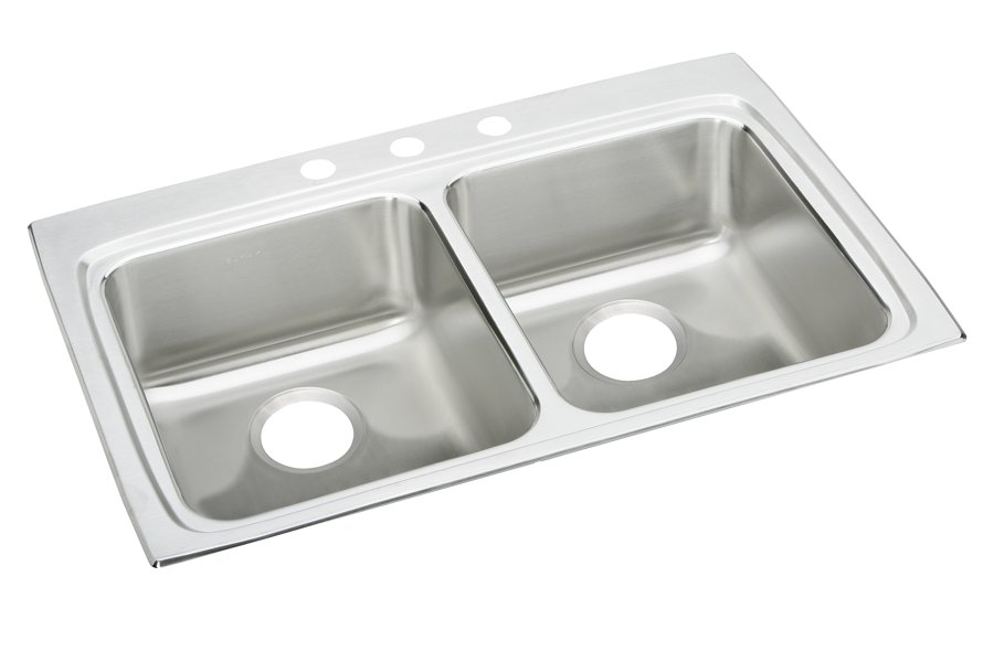 Lustertone® Classic Stainless Steel 33" x 22" x 5-1/2" Equal Double Bowl Drop-in ADA Sink