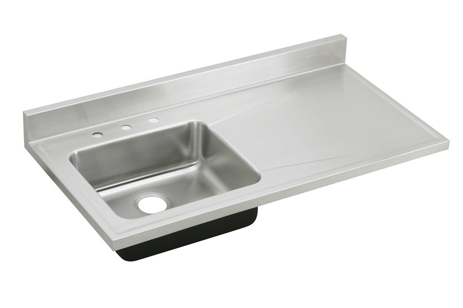 Lustertone® Classic Stainless Steel 48" x 25" x 7-1/2" 3-Hole Single Bowl Sink Top w/Left Drainboard
